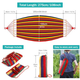 VXOYO Double Hammock with Spreader Bars, 200 × 100cm Rainbow Thick Canvas Hammock, Metal Reinforced Knots, 3m Strong Rope, Max Load 300kg - thumbnail 6