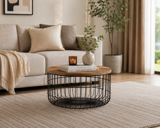 Interiors by Premier Side Table Pali Solid Mango Wood Top Round Black/Natural - image 1
