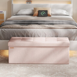 Ochama  Storage Ottoman Bench, 38 x 110 x 38 cm, End of Bed Bench, Storage Chest, for Living Room, Bedroom, Entryway, Pink - thumbnail 2