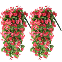 Yuejia 2PCS 30.7in/78cmArtificial Fake Hanging Flowers Plants for Outdoor Spring Summer Decoration, Faux Silk Violet Look Real Trailing Vines for Outside Home Planter Porch Patio(Rose Red) - thumbnail 3