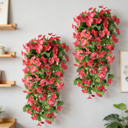Yuejia 2PCS 30.7in/78cmArtificial Fake Hanging Flowers Plants for Outdoor Spring Summer Decoration, Faux Silk Violet Look Real Trailing Vines for Outside Home Planter Porch Patio(Rose Red) - thumbnail 7