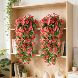 Yuejia 2PCS 30.7in/78cmArtificial Fake Hanging Flowers Plants for Outdoor Spring Summer Decoration, Faux Silk Violet Look Real Trailing Vines for Outside Home Planter Porch Patio(Rose Red) - thumbnail 5