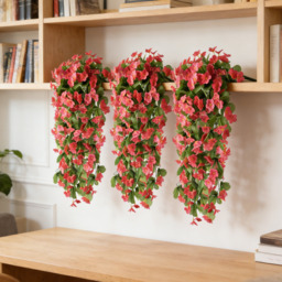 Yuejia 2PCS 30.7in/78cmArtificial Fake Hanging Flowers Plants for Outdoor Spring Summer Decoration, Faux Silk Violet Look Real Trailing Vines for Outside Home Planter Porch Patio(Rose Red) - thumbnail 6