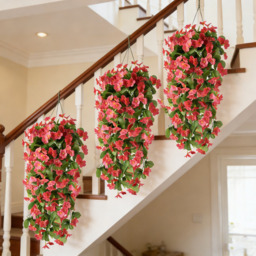 Yuejia 2PCS 30.7in/78cmArtificial Fake Hanging Flowers Plants for Outdoor Spring Summer Decoration, Faux Silk Violet Look Real Trailing Vines for Outside Home Planter Porch Patio(Rose Red) - thumbnail 4