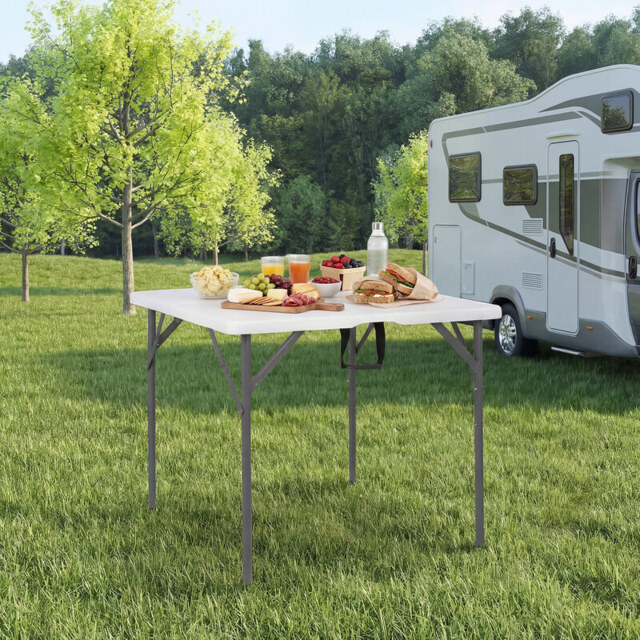 Costway Heavy Duty Indoor Outdoor Folding Card Table with Carry Handle for Patio-White - image 1