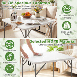 Costway Heavy Duty Indoor Outdoor Folding Card Table with Carry Handle for Patio-White - thumbnail 2
