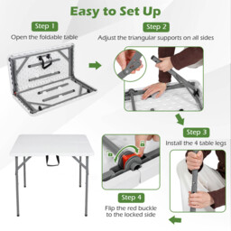 Costway Heavy Duty Indoor Outdoor Folding Card Table with Carry Handle for Patio-White - thumbnail 6