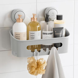 TAILI Shower Caddy Suction Cup, Heavy Duty Bathroom Organizer, Removable Shelves for Inside Shower, Shampoo, Waterproof Suction Plastic Storage for Bathroom Accessories Holder, Gray - thumbnail 1