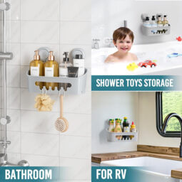 TAILI Shower Caddy Suction Cup, Heavy Duty Bathroom Organizer, Removable Shelves for Inside Shower, Shampoo, Waterproof Suction Plastic Storage for Bathroom Accessories Holder, Gray - thumbnail 6