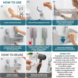 TAILI Shower Caddy Suction Cup, Heavy Duty Bathroom Organizer, Removable Shelves for Inside Shower, Shampoo, Waterproof Suction Plastic Storage for Bathroom Accessories Holder, Gray - thumbnail 3