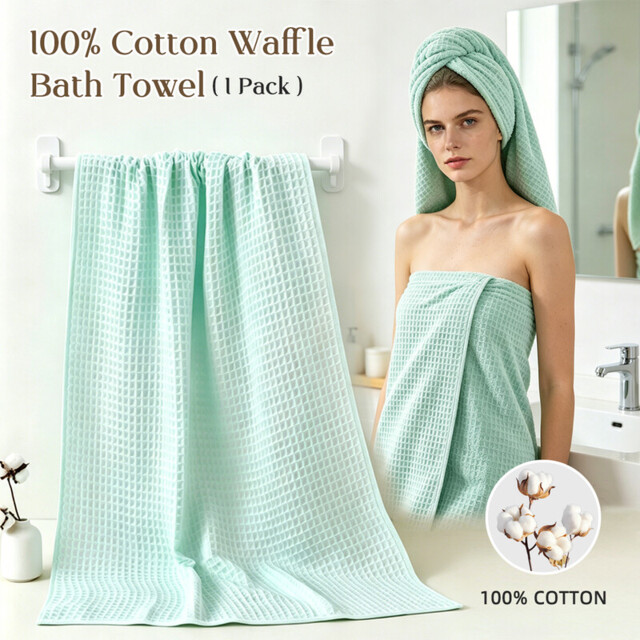 "Lebonsoir 1PC Bath Towel, 100% Cotton, Soft & Quick Drying - Waffle Structure, Very Large - 70 x 140 cm, Modern, high-quality design, Light blue " - image 1