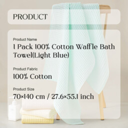 "Lebonsoir 1PC Bath Towel, 100% Cotton, Soft & Quick Drying - Waffle Structure, Very Large - 70 x 140 cm, Modern, high-quality design, Light blue " - thumbnail 2