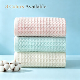 "Lebonsoir 1PC Bath Towel, 100% Cotton, Soft & Quick Drying - Waffle Structure, Very Large - 70 x 140 cm, Modern, high-quality design, Light blue " - thumbnail 4