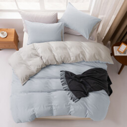 MENDALE Duvet Cover Set - Premium Bedding Set - 220*260 cm Duvet Cover with 75*50 cm Pillow Case - Soft Brushed Microfiber- Light Blue & Light Grey - thumbnail 5
