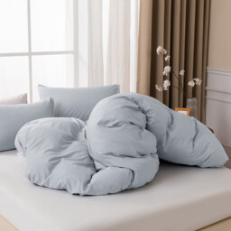 MENDALE Duvet Cover Set - Premium Bedding Set - 220*260 cm Duvet Cover with 75*50 cm Pillow Case - Soft Brushed Microfiber- Light Blue & Light Grey - thumbnail 3