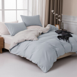 MENDALE Duvet Cover Set - Premium Bedding Set - 220*260 cm Duvet Cover with 75*50 cm Pillow Case - Soft Brushed Microfiber- Light Blue & Light Grey - thumbnail 2