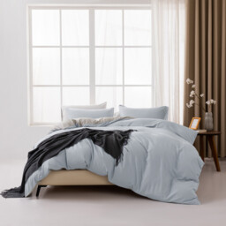 MENDALE Duvet Cover Set - Premium Bedding Set - 220*260 cm Duvet Cover with 75*50 cm Pillow Case - Soft Brushed Microfiber- Light Blue & Light Grey - thumbnail 6
