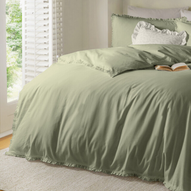 Wylder Duvet Cover Set Newtilly 100% Cotton Sage Double - image 1