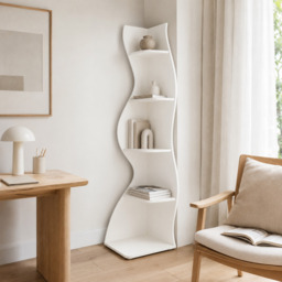LANTINE Corner Shelf, Modern 5-Tier Wall Corner Bookshelf, Stylish Corner Small Bookcase Storage Rack Plant Stand with Unique Shape for Living Room, Home Office (White, 1PC) - thumbnail 3