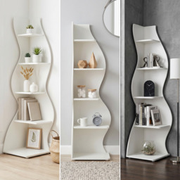 LANTINE Corner Shelf, Modern 5-Tier Wall Corner Bookshelf, Stylish Corner Small Bookcase Storage Rack Plant Stand with Unique Shape for Living Room, Home Office (White, 1PC) - thumbnail 5