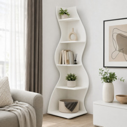 LANTINE Corner Shelf, Modern 5-Tier Wall Corner Bookshelf, Stylish Corner Small Bookcase Storage Rack Plant Stand with Unique Shape for Living Room, Home Office (White, 1PC) - thumbnail 7