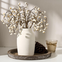 1pc/17.8cm 7in Rustic Farmhouse Ceramic Flower Vase 7 Inch Boho Terracotta Vase for Home Decor Living Room Table Shelf Fireplace Decor Farmhouse White - thumbnail 1