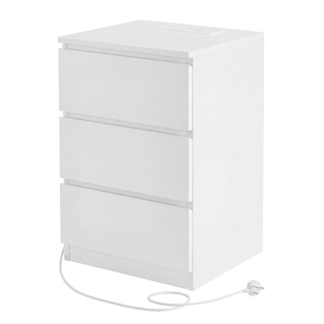 JOYFURNOS Nightstand with Charging Station, Bedside Table, Side End Table with 3 Drawers, for Bedroom, White - image 1
