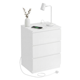 JOYFURNOS Nightstand with Charging Station, Bedside Table, Side End Table with 3 Drawers, for Bedroom, White - thumbnail 5