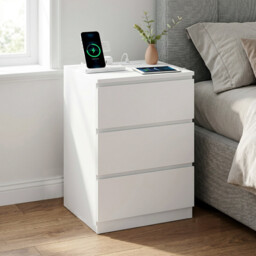 JOYFURNOS Nightstand with Charging Station, Bedside Table, Side End Table with 3 Drawers, for Bedroom, White - thumbnail 3