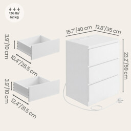 JOYFURNOS Nightstand with Charging Station, Bedside Table, Side End Table with 3 Drawers, for Bedroom, White - thumbnail 2