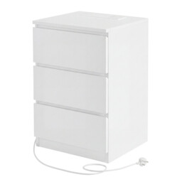 JOYFURNOS Nightstand with Charging Station, Bedside Table, Side End Table with 3 Drawers, for Bedroom, White