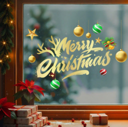 JU7CER Large Christmas Happy Window Stickers Decoration - Golden Balls and Letter Design, Holiday Window Decoration, Reusable Christmas Window Decoration (Merry Christmas) - thumbnail 4