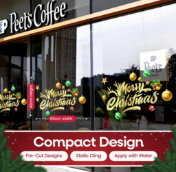 JU7CER Large Christmas Happy Window Stickers Decoration - Golden Balls and Letter Design, Holiday Window Decoration, Reusable Christmas Window Decoration (Merry Christmas) - thumbnail 6