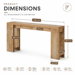 LANTINE Console Table, 160 x 29.5 x 85 cm, Side Table, Corridor Table, Sofa Table for Small Rooms, Wooden Sofa Table, Country Style for Entrance, Hallway, Living Room, Light Oak - thumbnail 3