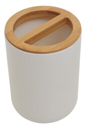 Maison by Premier White Ceramic Toothbrush Holder, Bamboo Accent Cylindrical Holder For Storage, Porcelain Toothbrush Stand - thumbnail 4