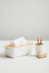 Maison by Premier White Ceramic Toothbrush Holder, Bamboo Accent Cylindrical Holder For Storage, Porcelain Toothbrush Stand - thumbnail 1