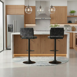 Bar Stools Paris Faux Distressed Leather Adjustable Height Charcoal 2pcs - thumbnail 1