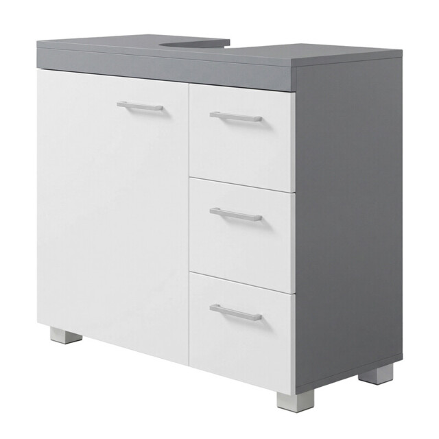 Ochama Bathroom Vanity Unit with 3 Side Drawers – Cloud White & Dove Grey, 30 x 70 x 64 cm, 2 Compartments Behind the Door, Includes Feet – For Pedestal Washbasins - image 1