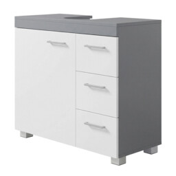 Ochama Bathroom Vanity Unit with 3 Side Drawers – Cloud White & Dove Grey, 30 x 70 x 64 cm, 2 Compartments Behind the Door, Includes Feet – For Pedestal Washbasins