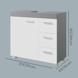 Ochama Bathroom Vanity Unit with 3 Side Drawers – Cloud White & Dove Grey, 30 x 70 x 64 cm, 2 Compartments Behind the Door, Includes Feet – For Pedestal Washbasins - thumbnail 6