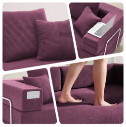 YINIX Compressed Convertible Sleeper Sofa, 62/78-inch Folding Floor Couch, 4-in-1 Memory Foam Futon with Back Support Pillows and Track Arms, Living Room Use Wine Red 200cm - thumbnail 7