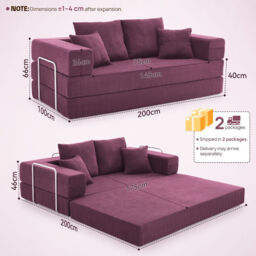 YINIX Compressed Convertible Sleeper Sofa, 62/78-inch Folding Floor Couch, 4-in-1 Memory Foam Futon with Back Support Pillows and Track Arms, Living Room Use Wine Red 200cm - thumbnail 6