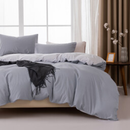 MENDALE Duvet Cover Set - Premium Bedding Set - 220*260 cm Duvet Cover with 75*50 cm Pillow Case - Soft Brushed Microfiber- Dark Grey & Light Grey - thumbnail 1
