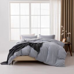 MENDALE Duvet Cover Set - Premium Bedding Set - 220*260 cm Duvet Cover with 75*50 cm Pillow Case - Soft Brushed Microfiber- Dark Grey & Light Grey - thumbnail 5