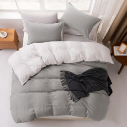 MENDALE Duvet Cover Set - Premium Bedding Set - 200*200 cm Duvet Cover with 65*65 cm Pillow Case - Soft Brushed Microfiber- Dark Grey & Off-white - thumbnail 6