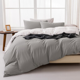 MENDALE Duvet Cover Set - Premium Bedding Set - 200*200 cm Duvet Cover with 65*65 cm Pillow Case - Soft Brushed Microfiber- Dark Grey & Off-white - thumbnail 7