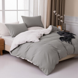 MENDALE Duvet Cover Set - Premium Bedding Set - 200*200 cm Duvet Cover with 65*65 cm Pillow Case - Soft Brushed Microfiber- Dark Grey & Off-white - thumbnail 5