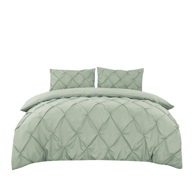 Green Pleating Brushing Duvet Cover & Pillowcases Set, 135*200CM+50*75CM*1