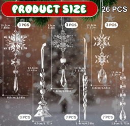 JU7CER 26 piece set of crystal Christmas tree decorations, acrylic snowflake ice column pendants, winter Christmas tree indoor/outdoor party decorations, transparent - thumbnail 5