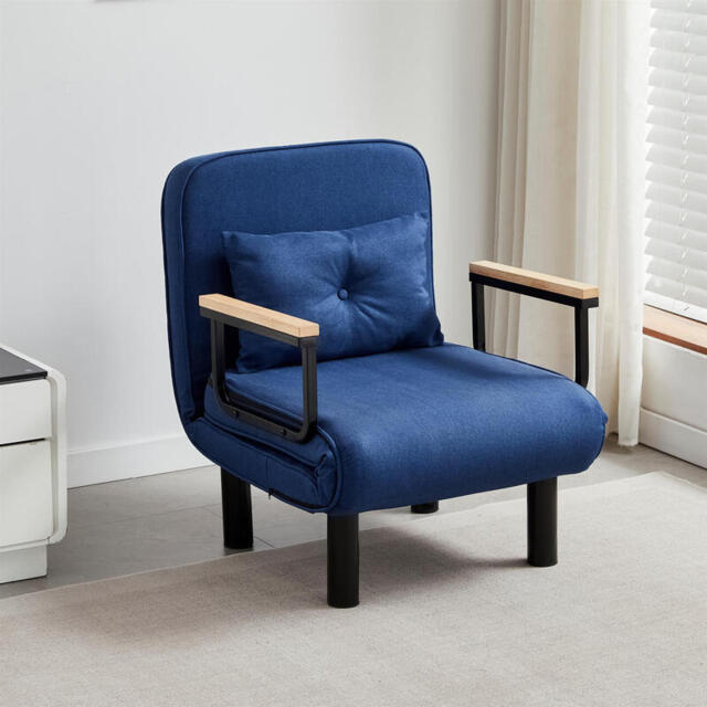 mcc direct 4 in 1 Folding Single Sofa Bed Convertible Lounge Sleeper Chair with Adjustable Backrest and 1 Tufted Cushion, Sleeper Recliner Armchair for Living Room, Bedroom, Guest Room (Blue) - image 1